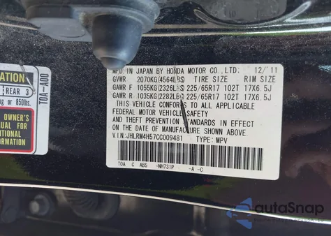 2012 Honda Cr-V Ex from USA, damaged, VIN JHLRM4H57CC009481